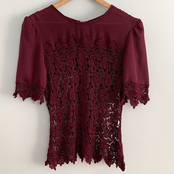 Cranberry Sheer Crochet Lace Blouse Top (XS-M) - Picture 4 of 8